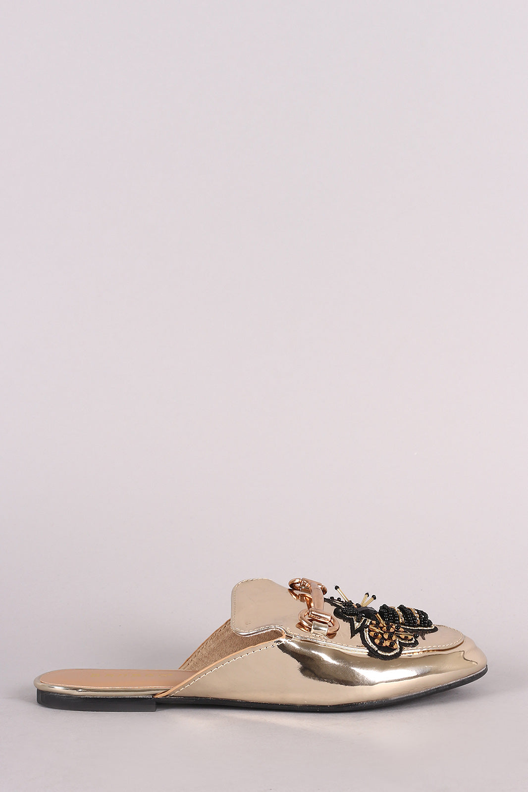 Bamboo Metallic Horsebit Bee Accent Slip On Mule Flat