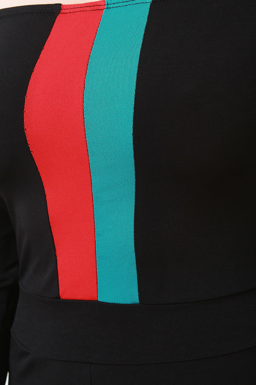 Button Accent Off-The-Shoulder Colorblock Side Slit Jumpsuit