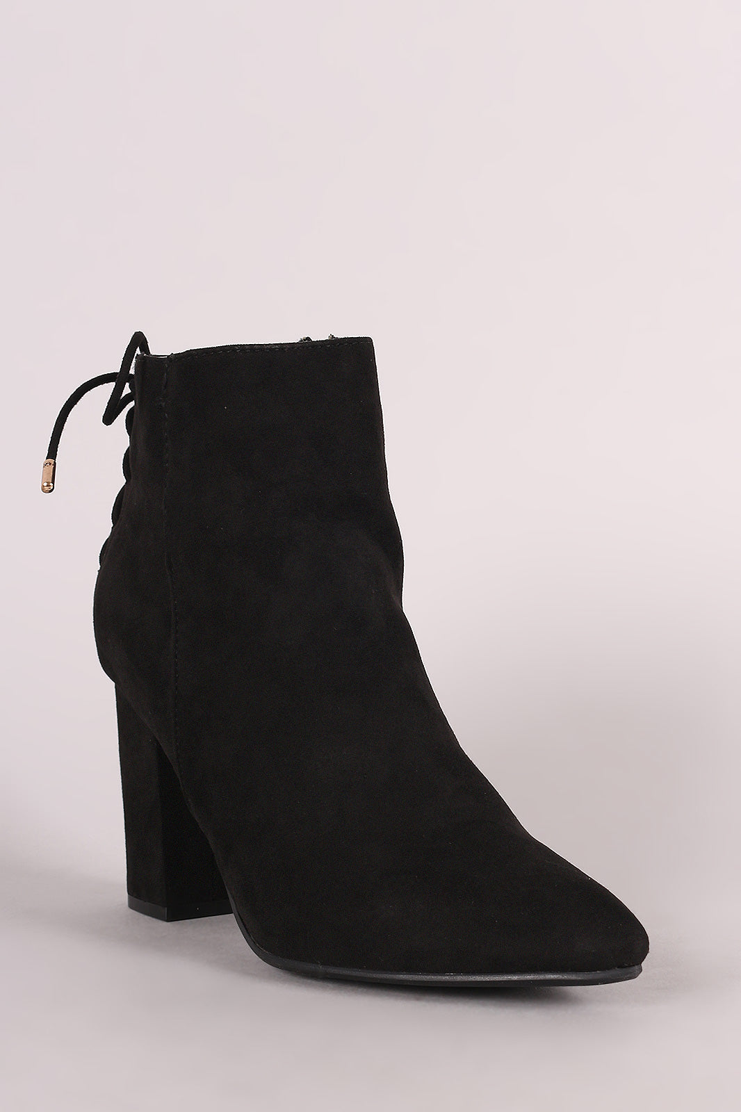 Bamboo Suede Back Lace Up Chunky Heeled Ankle Boots