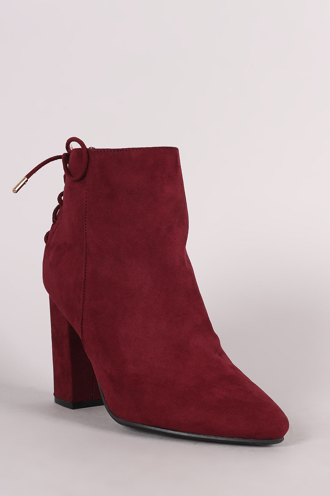 Bamboo Suede Back Lace Up Chunky Heeled Ankle Boots