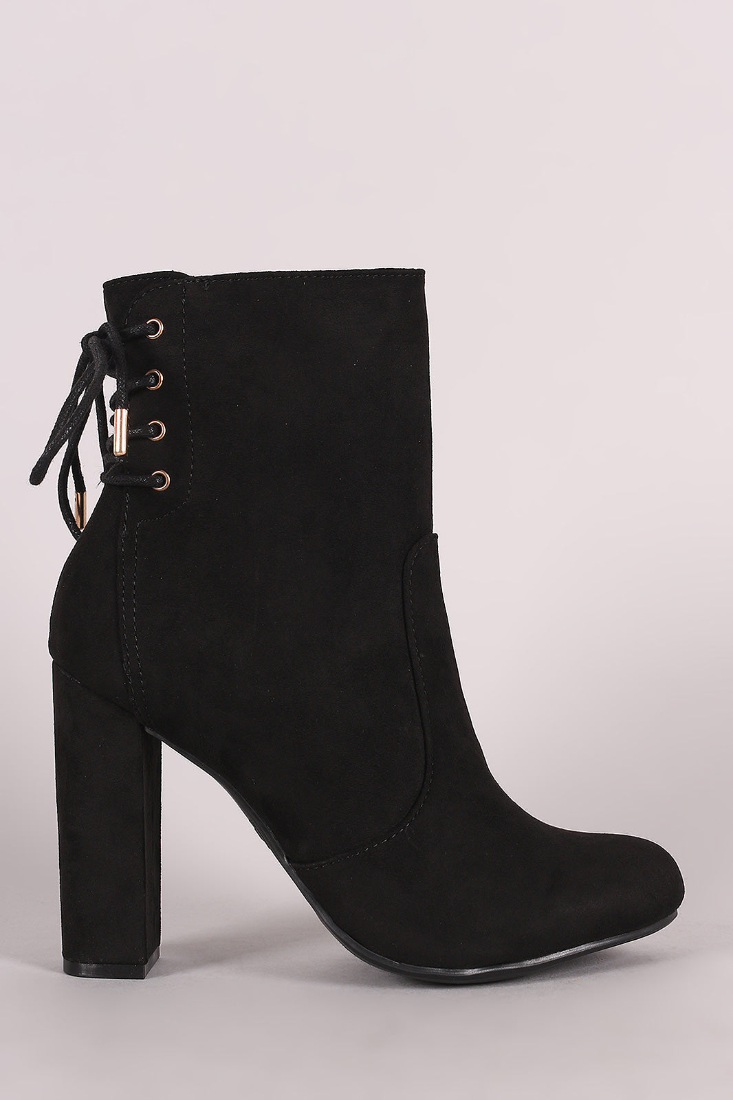 Bamboo Suede Back Lace Up Chunky Heeled Booties