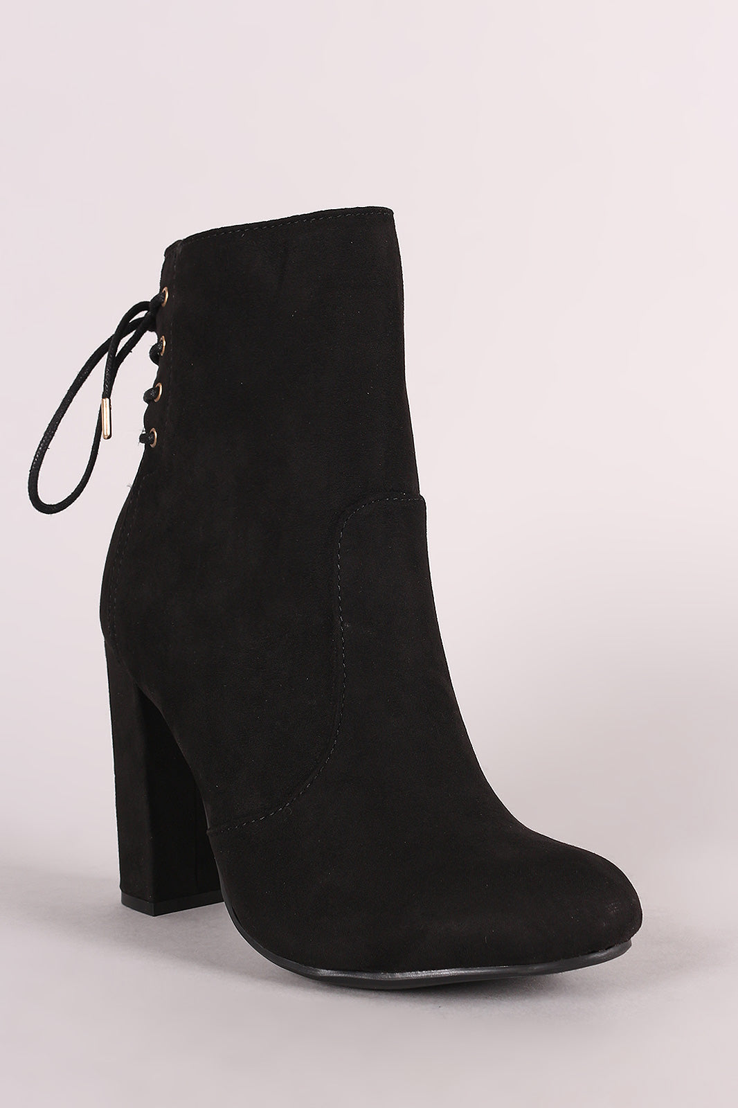 Bamboo Suede Back Lace Up Chunky Heeled Booties