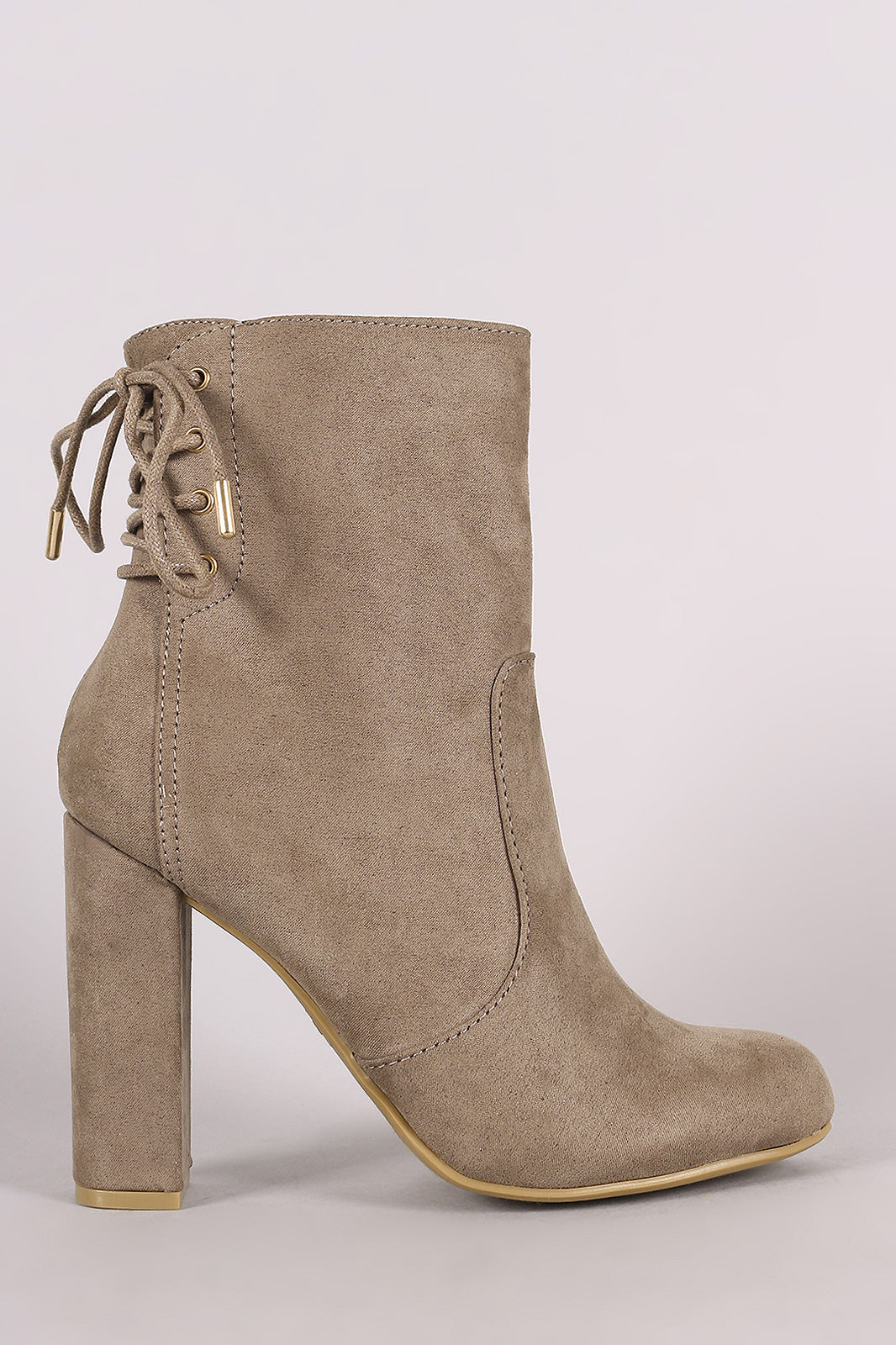 Bamboo Suede Back Lace Up Chunky Heeled Booties