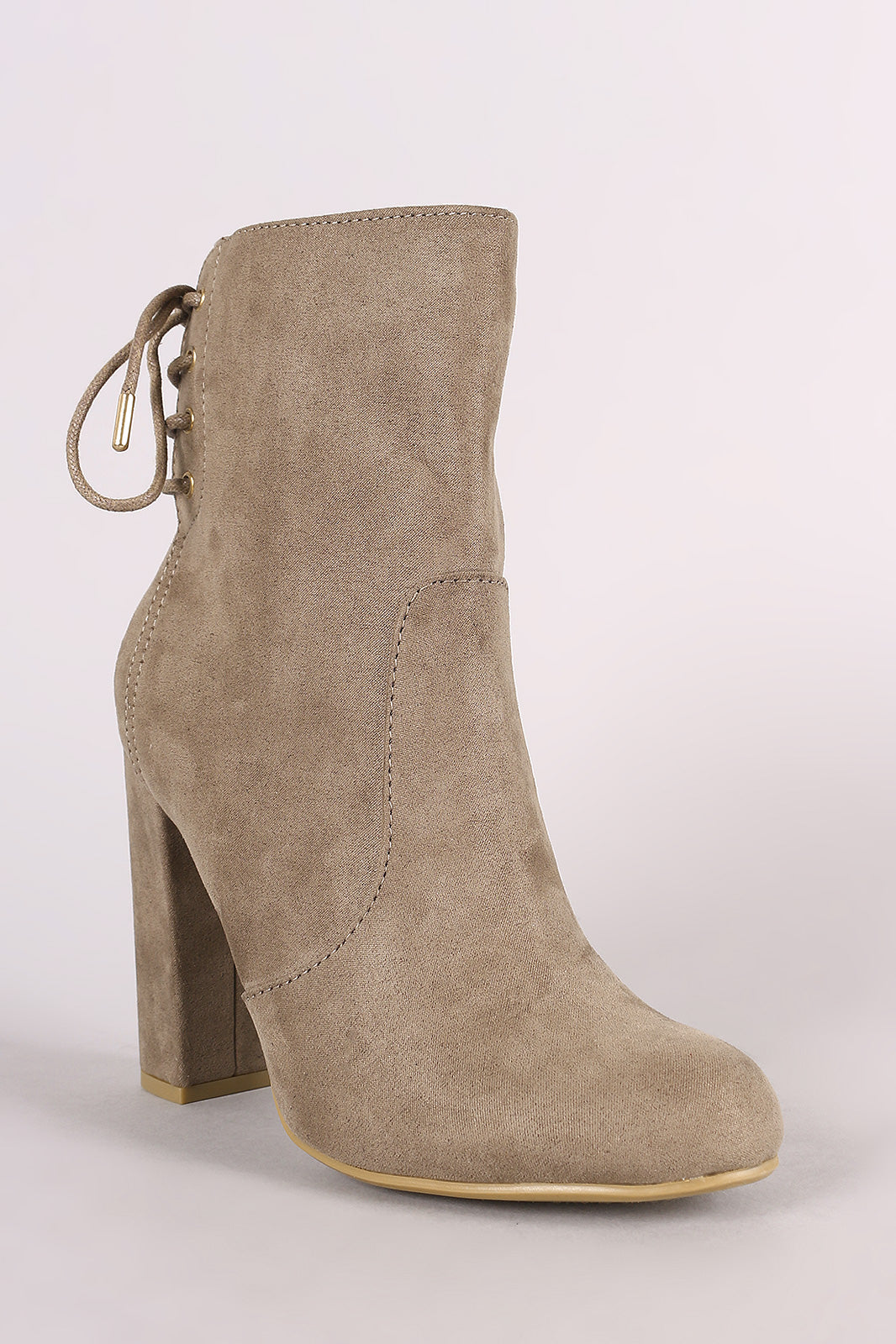 Bamboo Suede Back Lace Up Chunky Heeled Booties