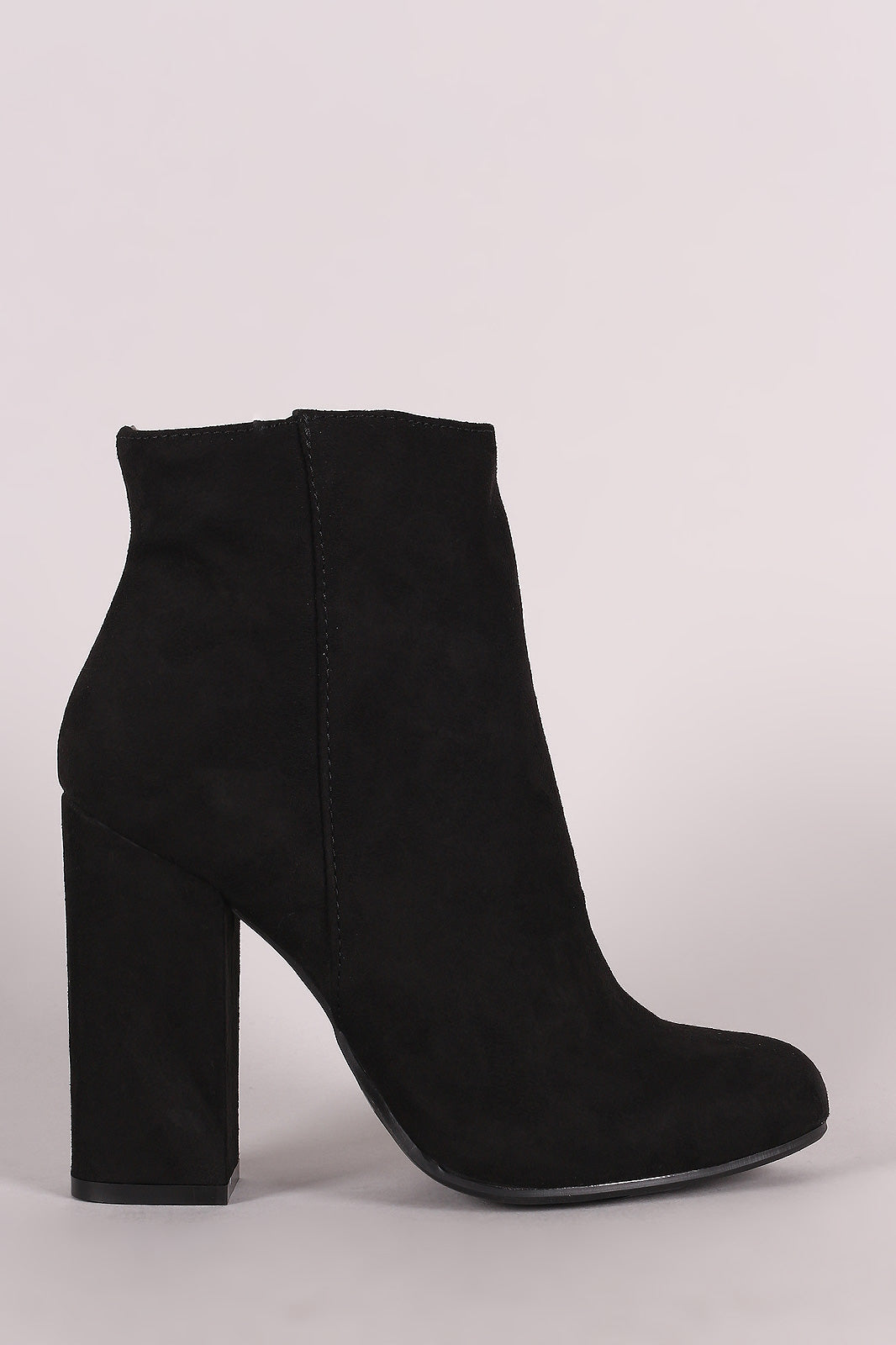 Bamboo Suede Almond Toe Chunky Heeled Booties