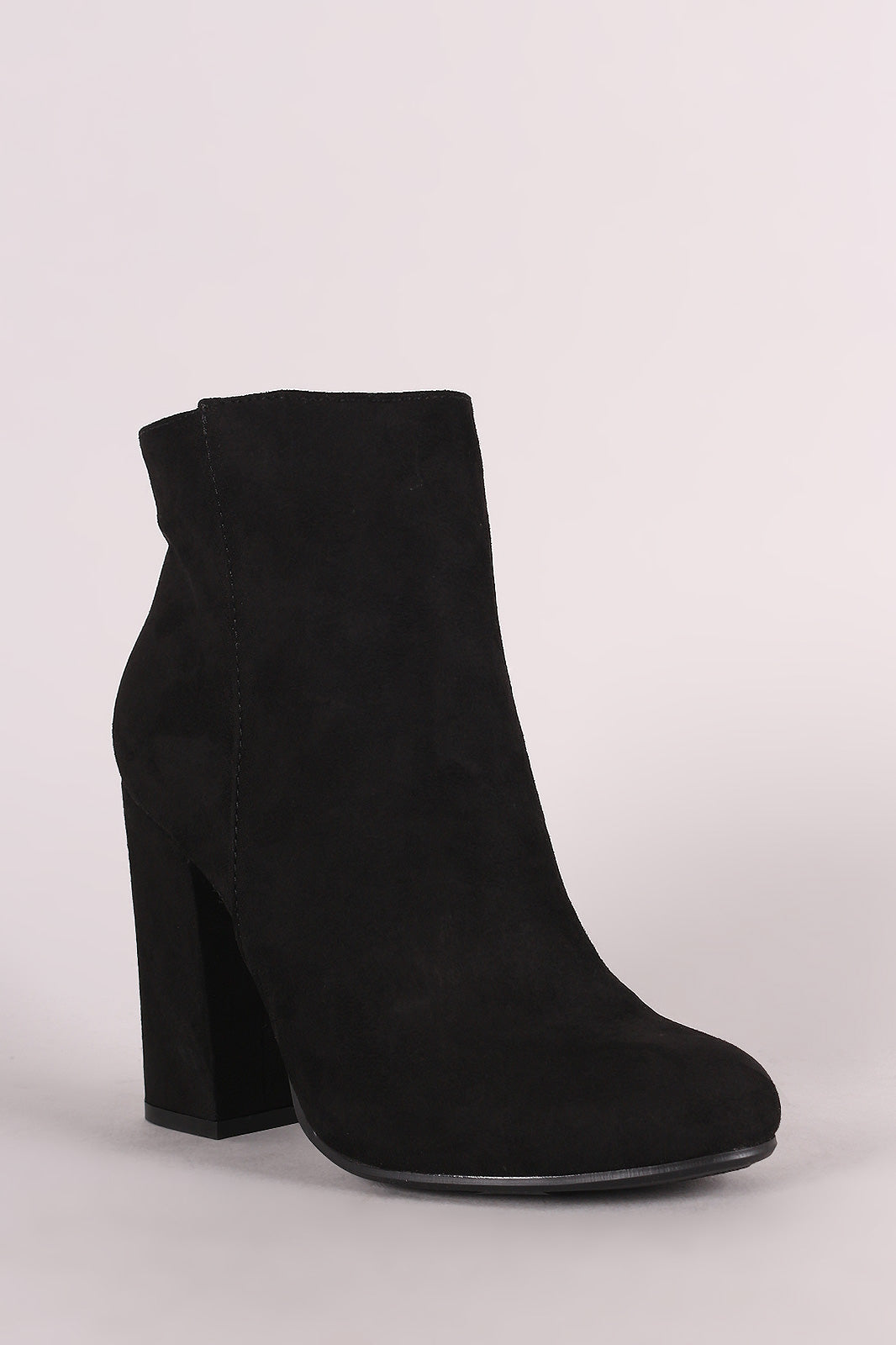 Bamboo Suede Almond Toe Chunky Heeled Booties