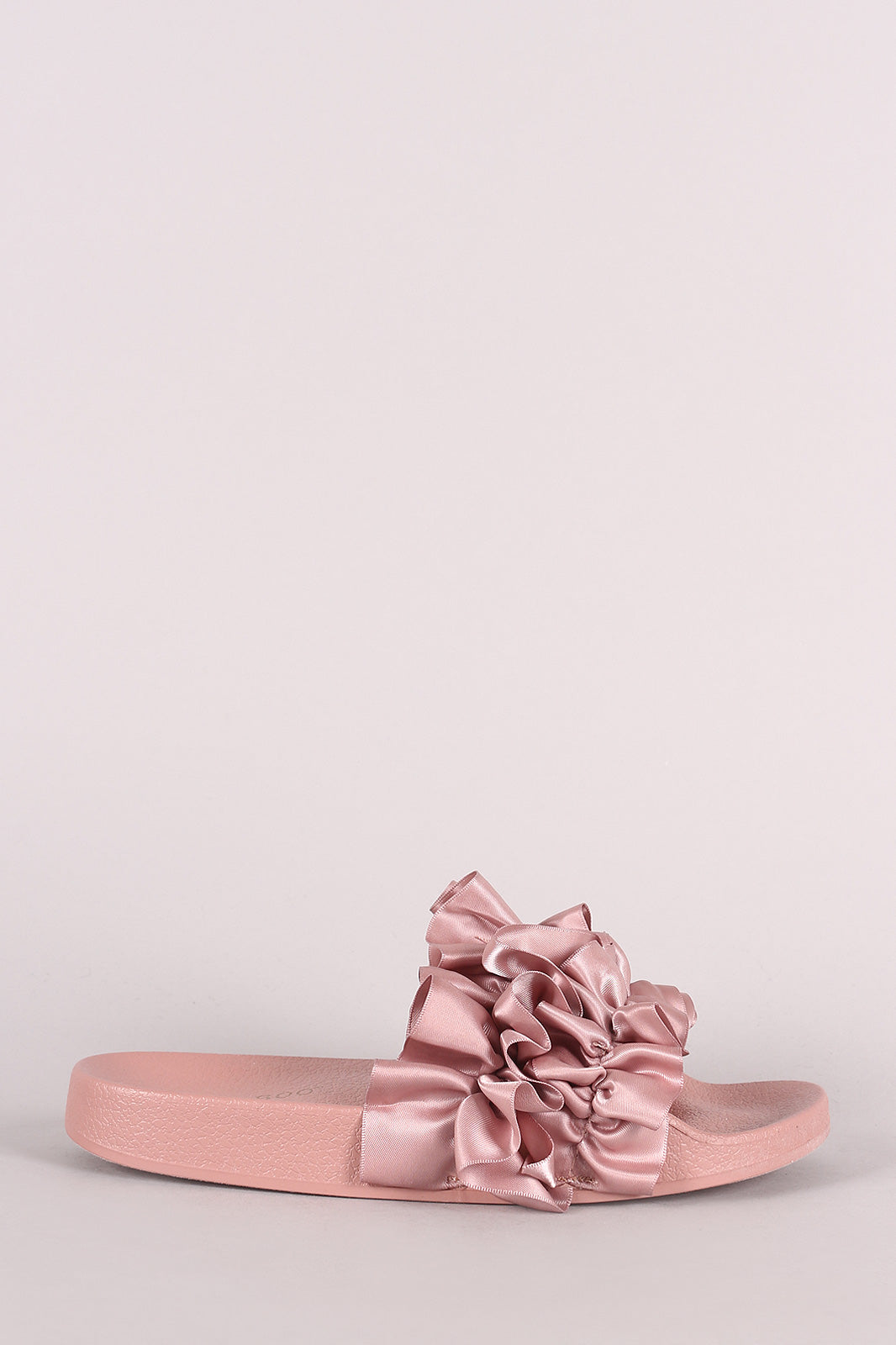 Bamboo Satin Ruffled Open Toe Slide Sandal