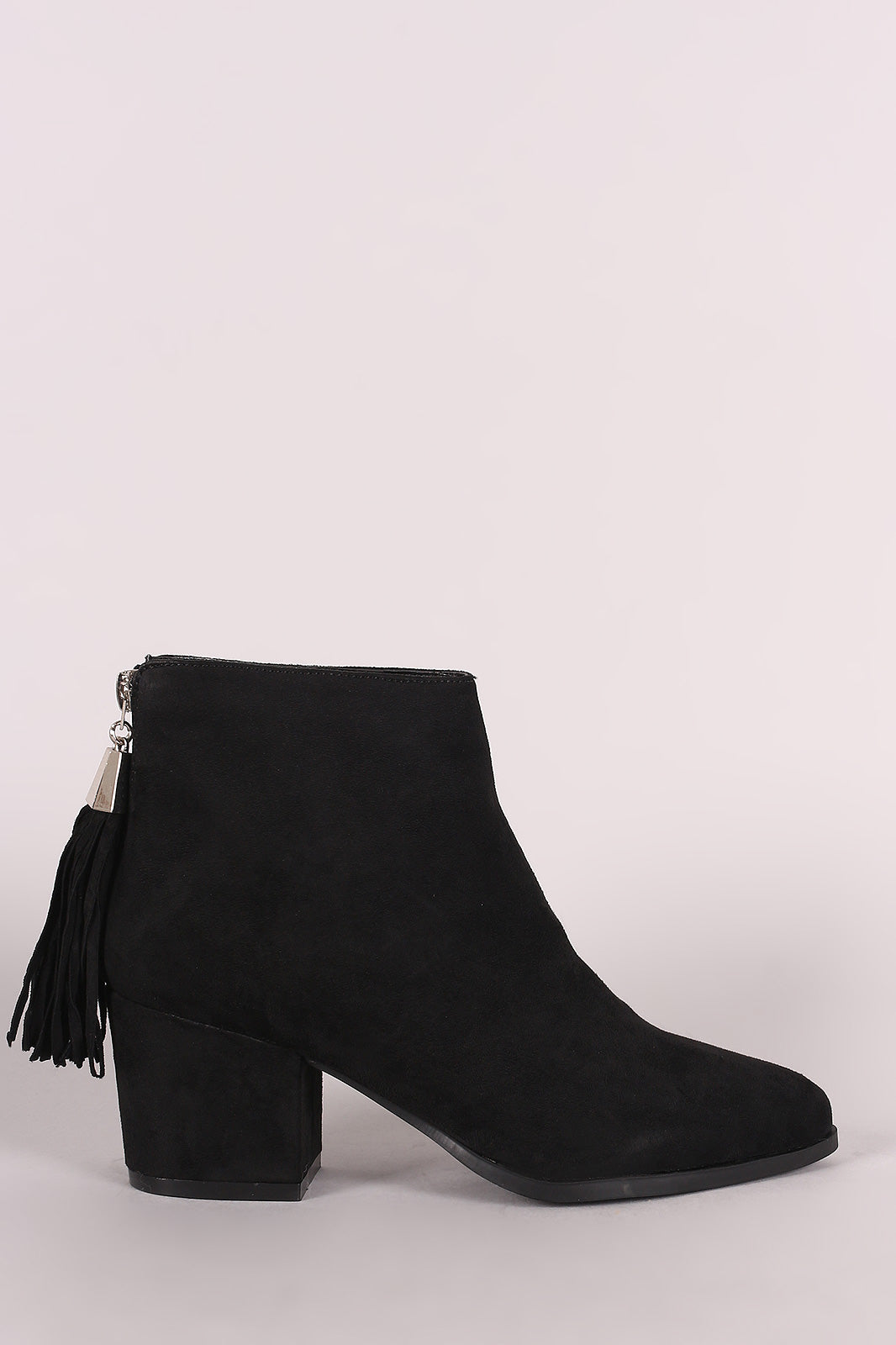 Bamboo Tassel Suede Chunky Heeled Booties