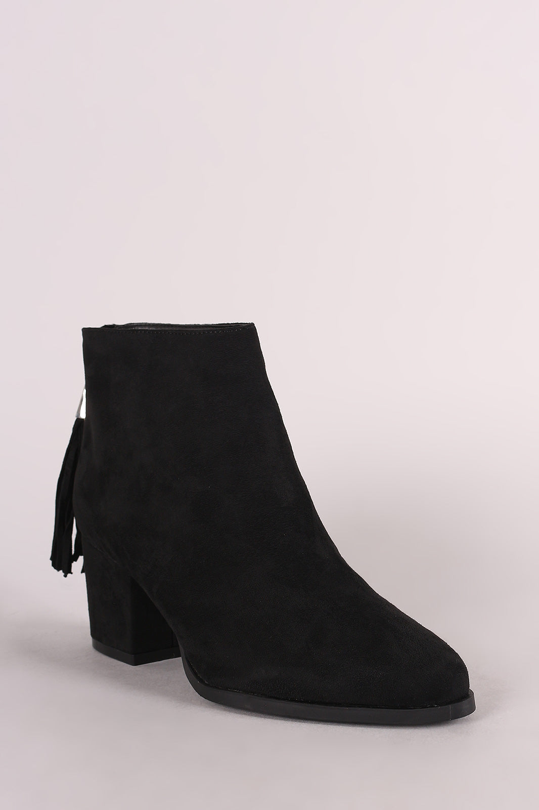 Bamboo Tassel Suede Chunky Heeled Booties
