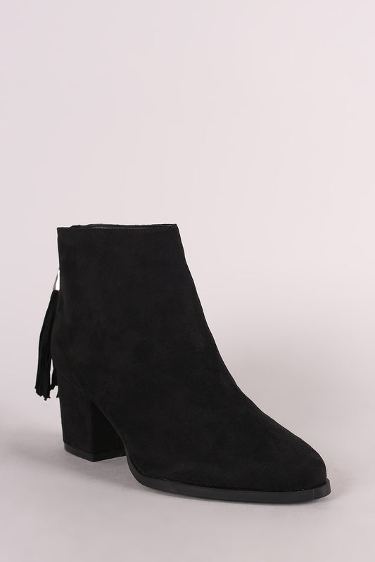 Bamboo Tassel Suede Chunky Heeled Booties