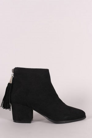 Bamboo Tassel Suede Chunky Heeled Booties