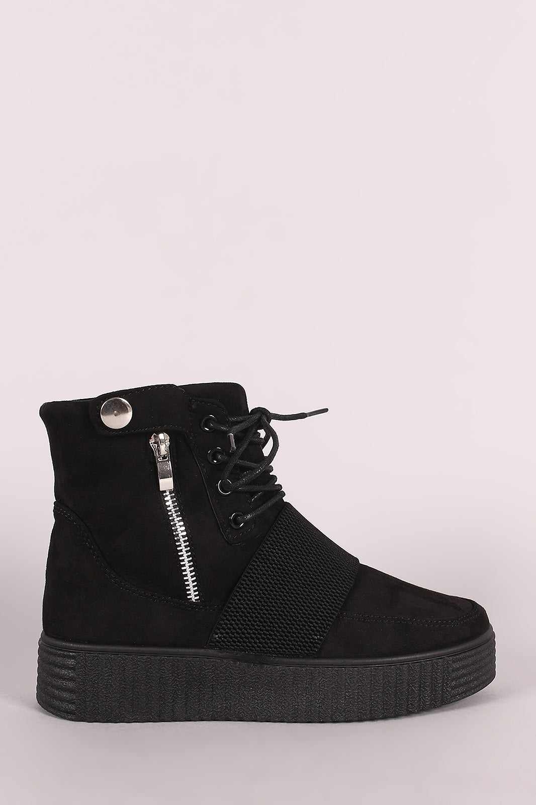 Bamboo Suede Zipper High Top Lace Up Creeper Sneaker Boots