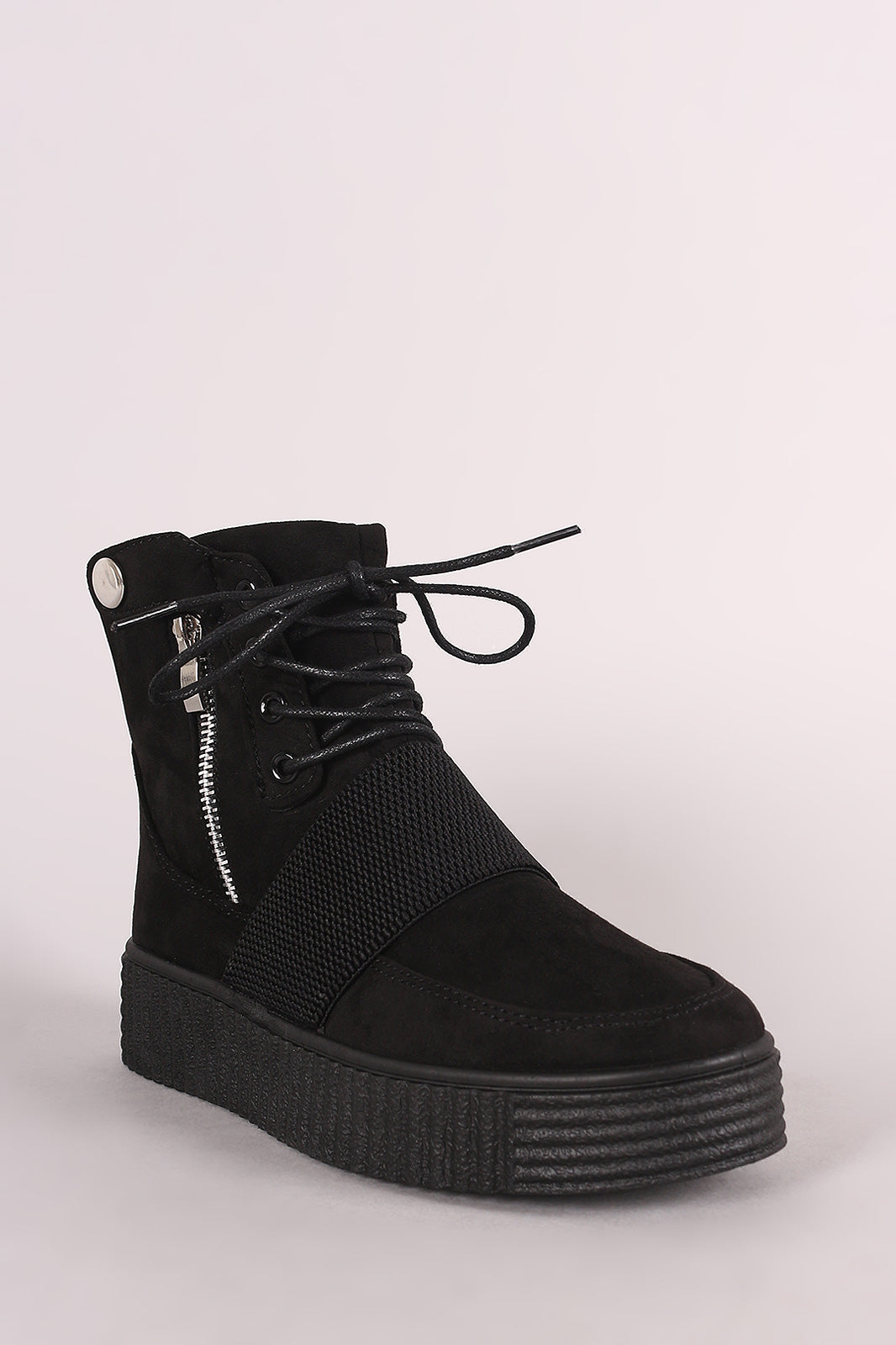 Bamboo Suede Zipper High Top Lace Up Creeper Sneaker Boots