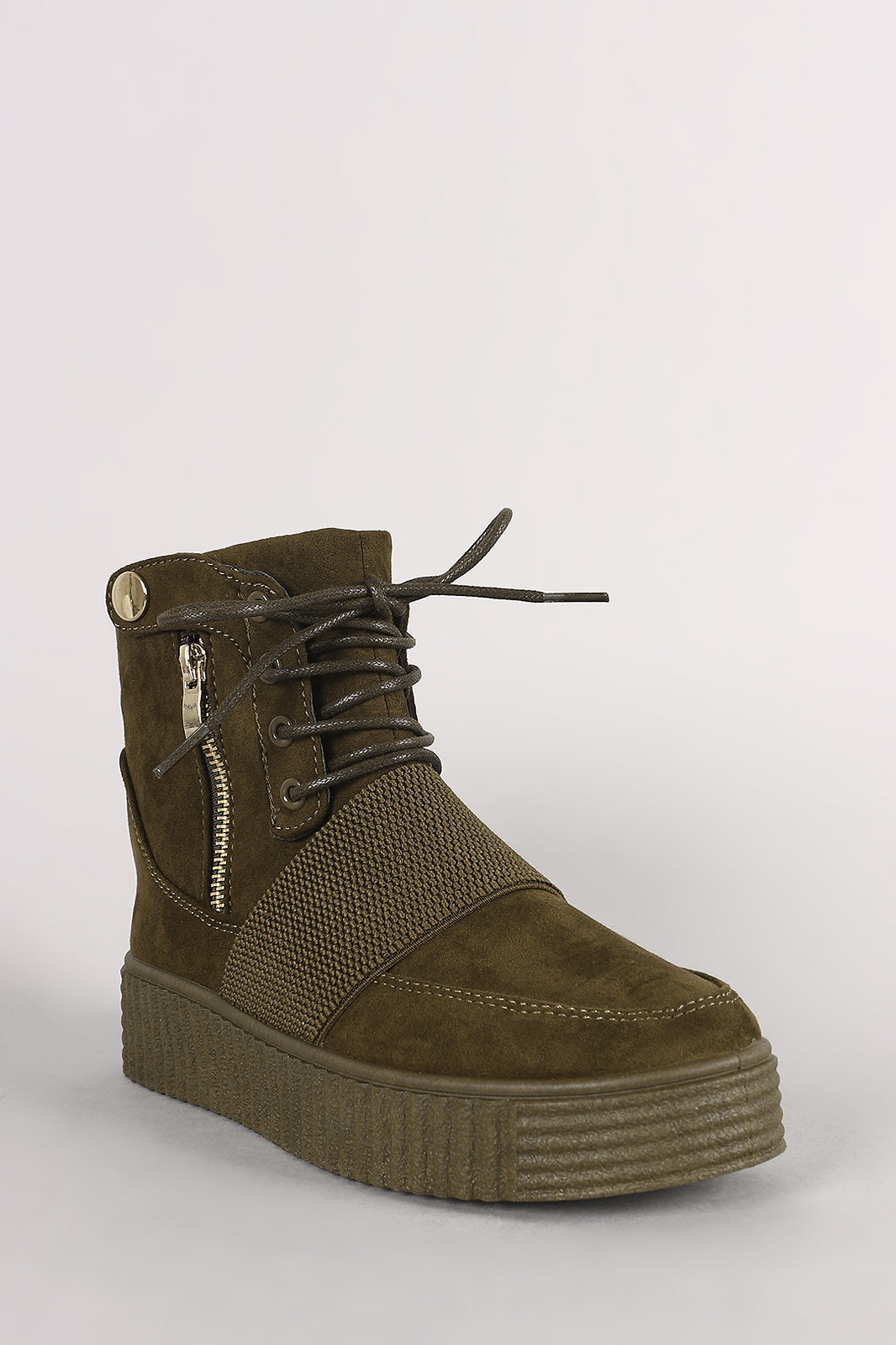 Bamboo Suede Zipper High Top Lace Up Creeper Sneaker Boots