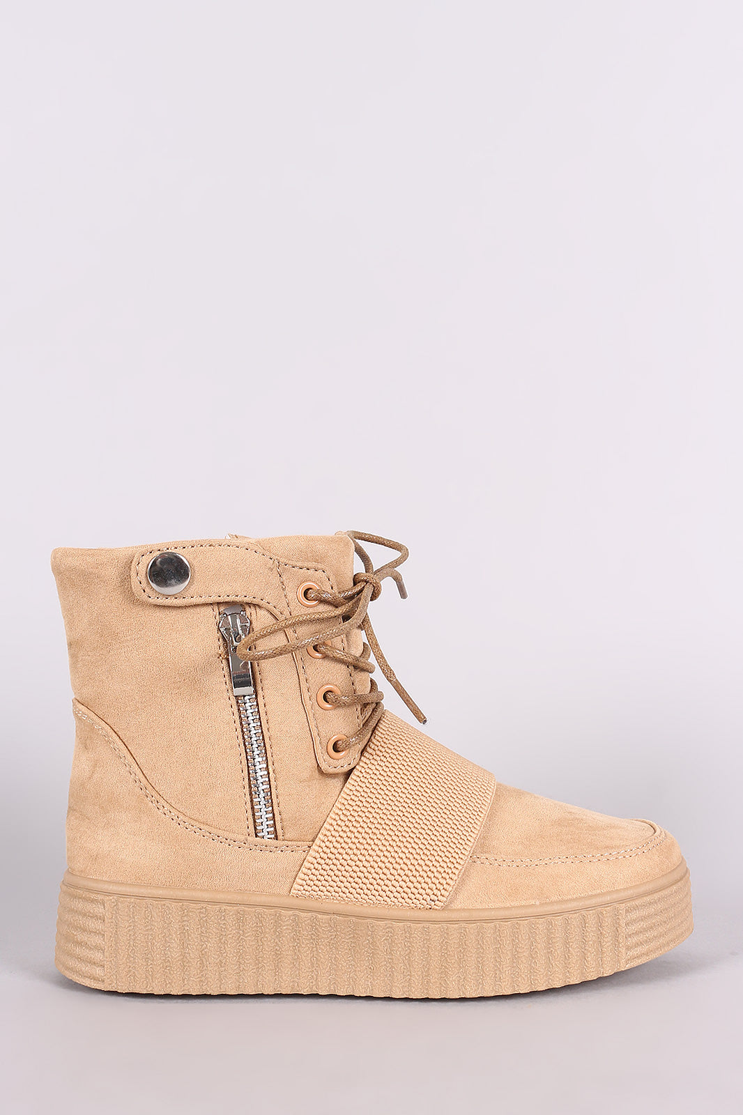 Bamboo Suede Zipper High Top Lace Up Creeper Sneaker Boots