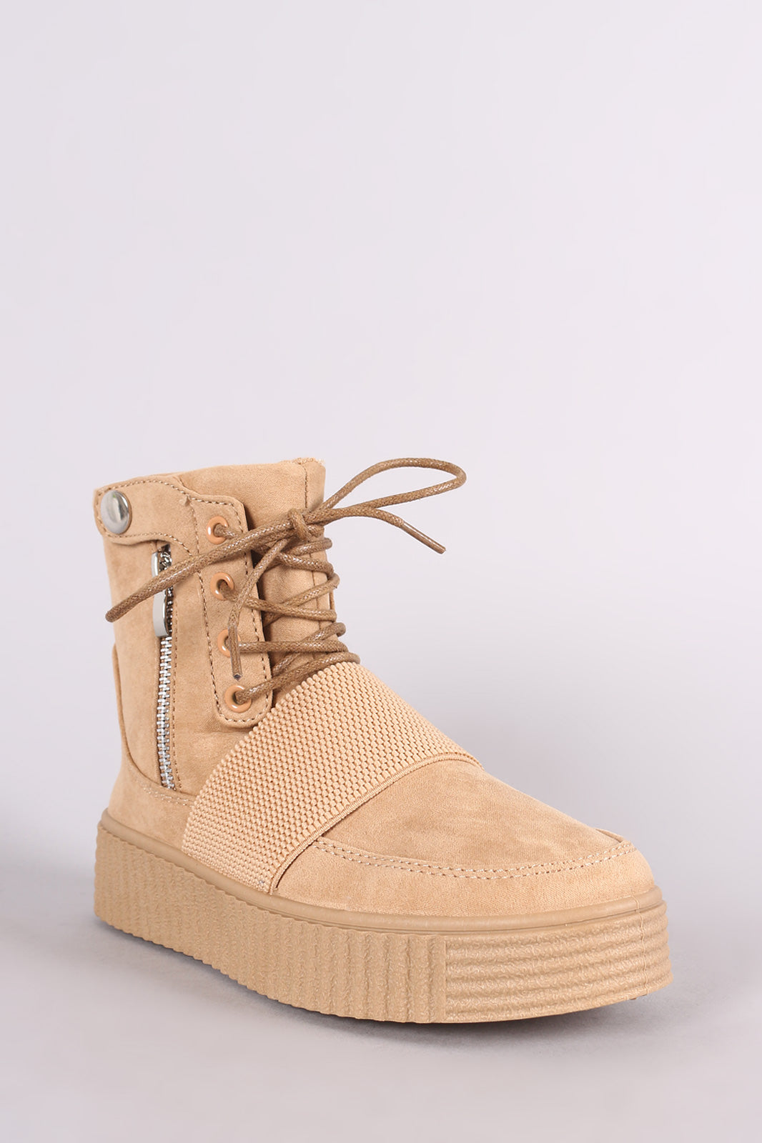 Bamboo Suede Zipper High Top Lace Up Creeper Sneaker Boots