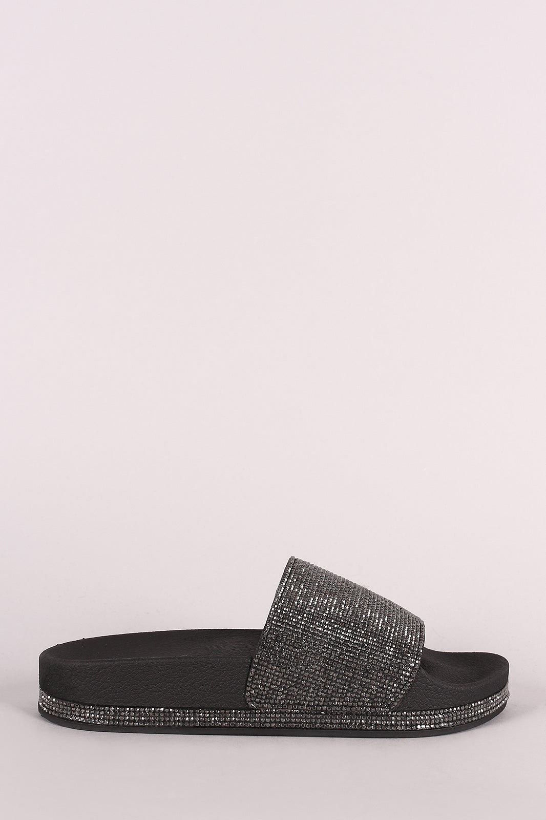 Bamboo Rhinestone Embellished Open Toe Slide Sandal
