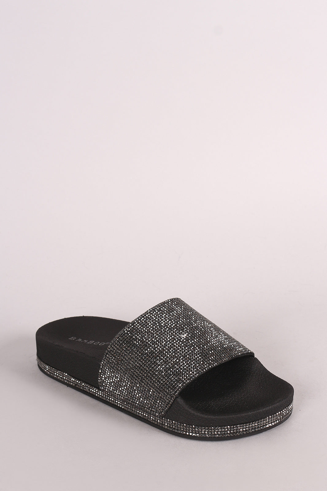 Bamboo Rhinestone Embellished Open Toe Slide Sandal