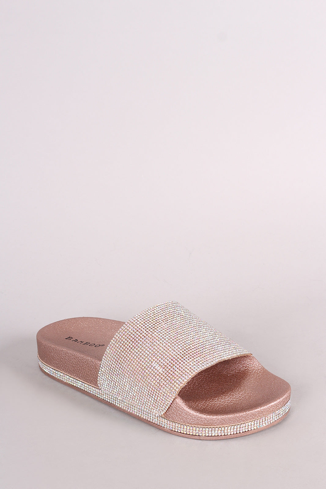 Bamboo Rhinestone Embellished Open Toe Slide Sandal