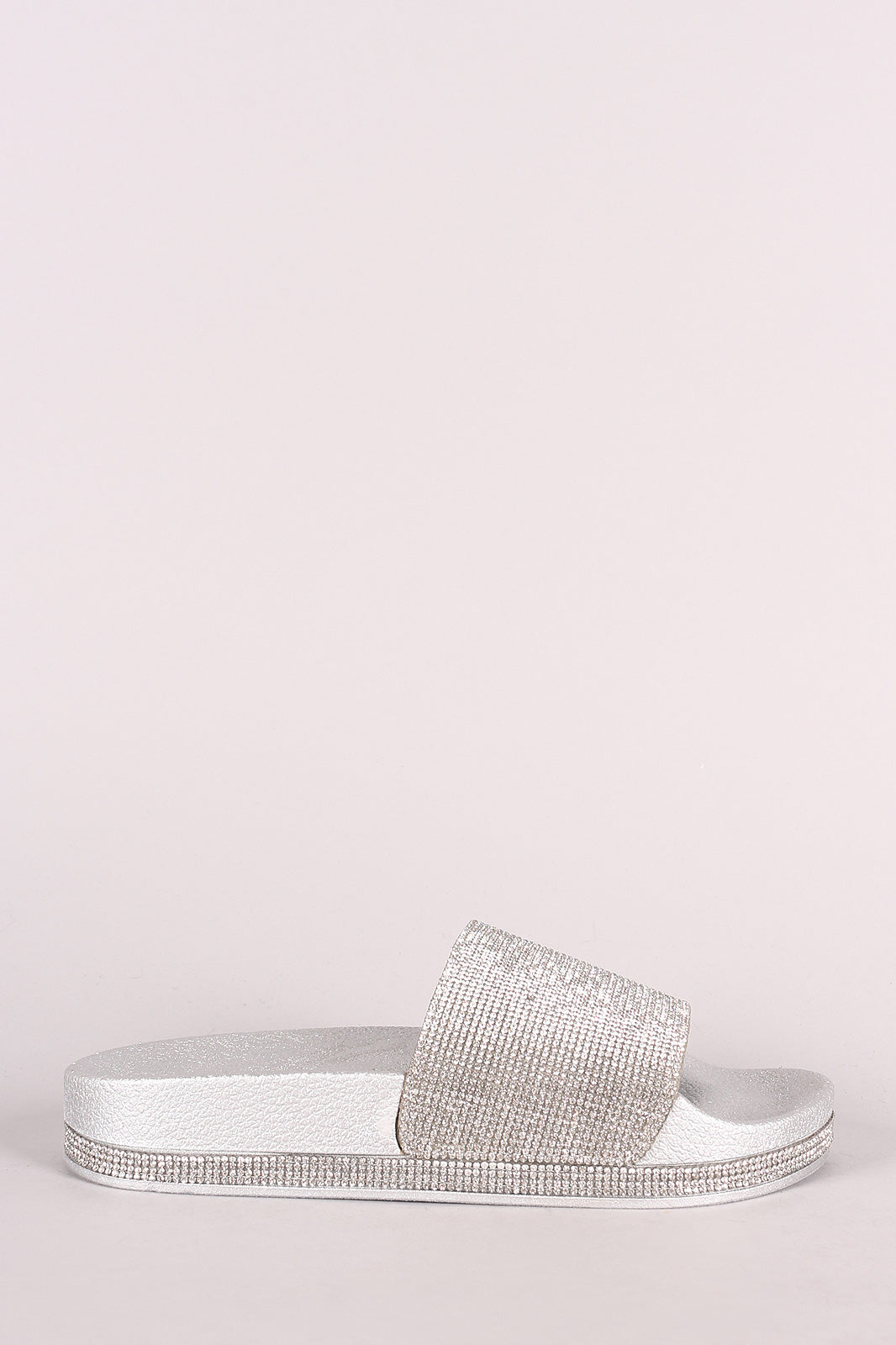 Bamboo Rhinestone Embellished Open Toe Slide Sandal