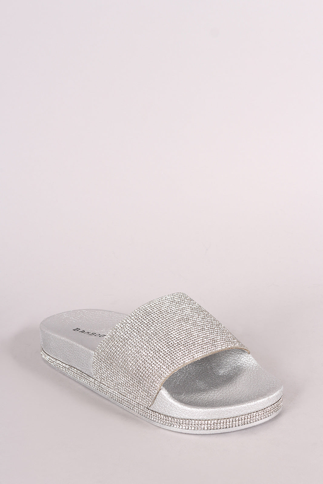 Bamboo Rhinestone Embellished Open Toe Slide Sandal