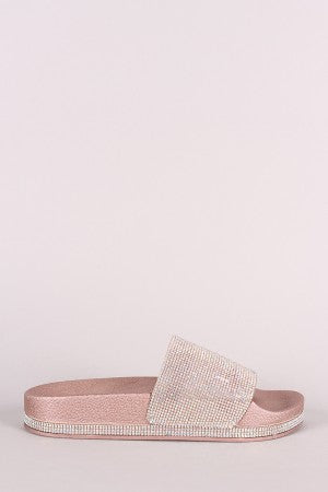 Bamboo Rhinestone Embellished Open Toe Slide Sandal