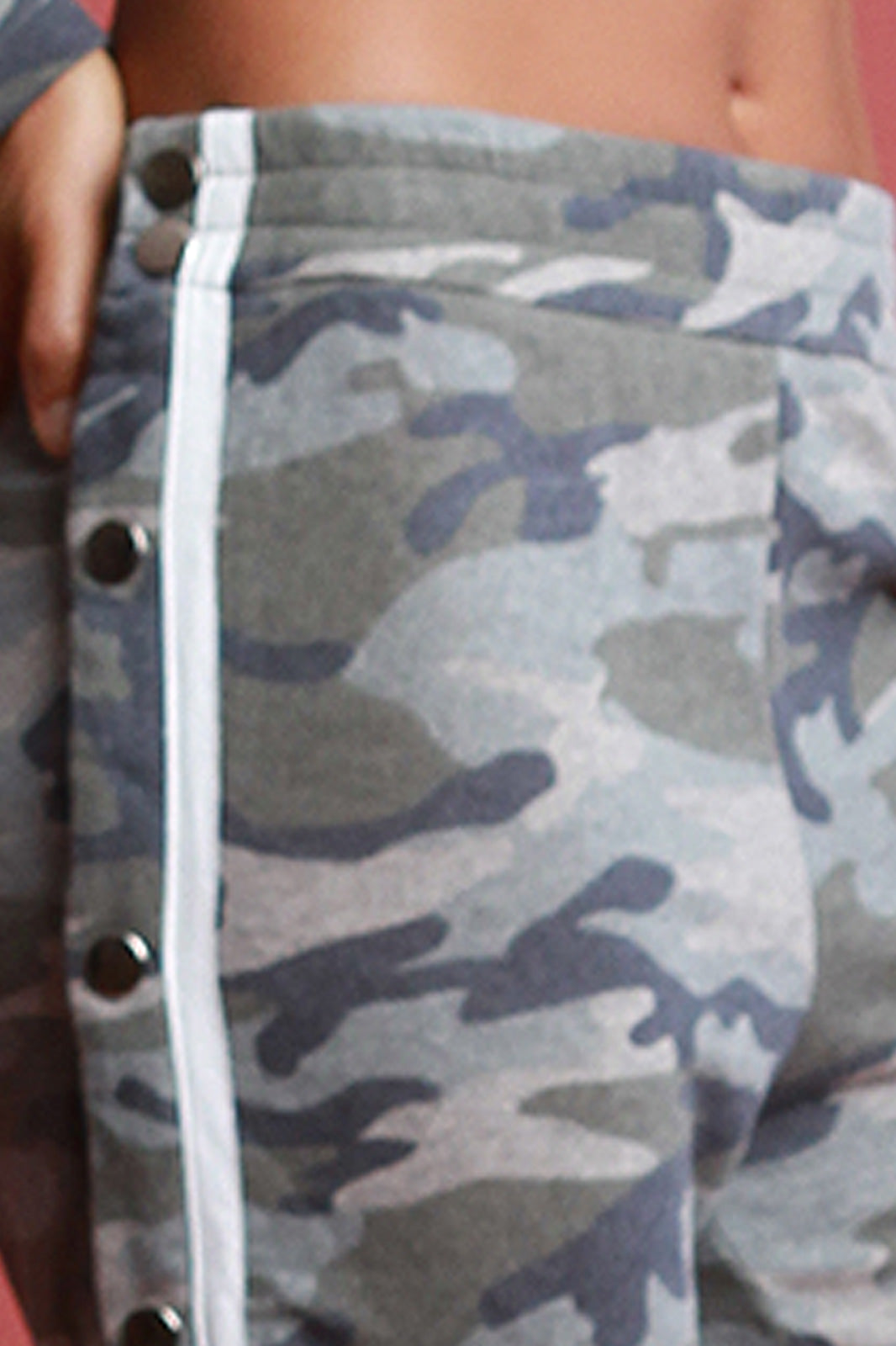 Camouflage Side Snap Buttons Flared Pants