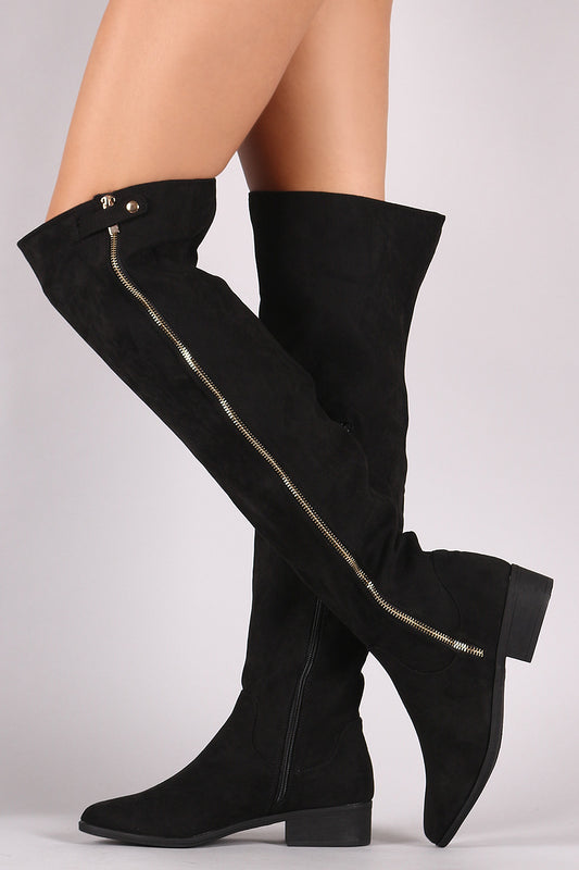 Bamboo Suede Zipper Trim Over-The-Knee Riding Boots