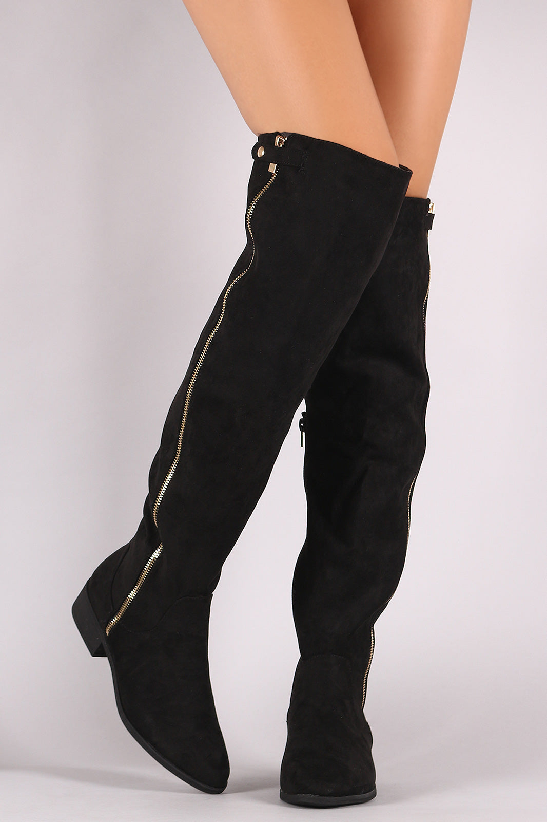 Bamboo Suede Zipper Trim Over-The-Knee Riding Boots