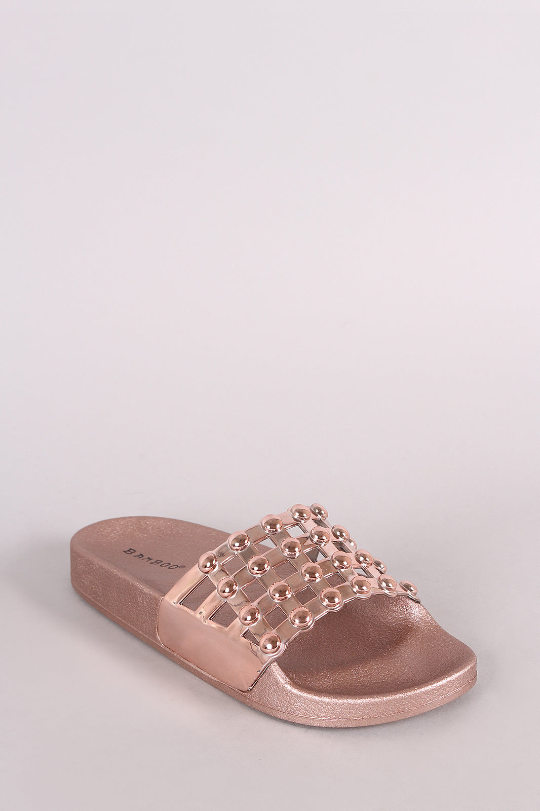 Bamboo Open Toe Beaded Caged Slide Sandal