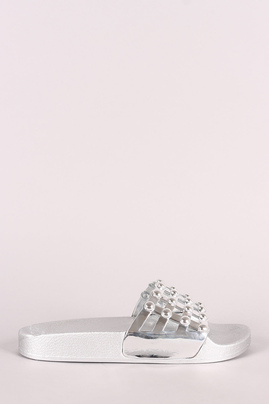 Bamboo Open Toe Beaded Caged Slide Sandal