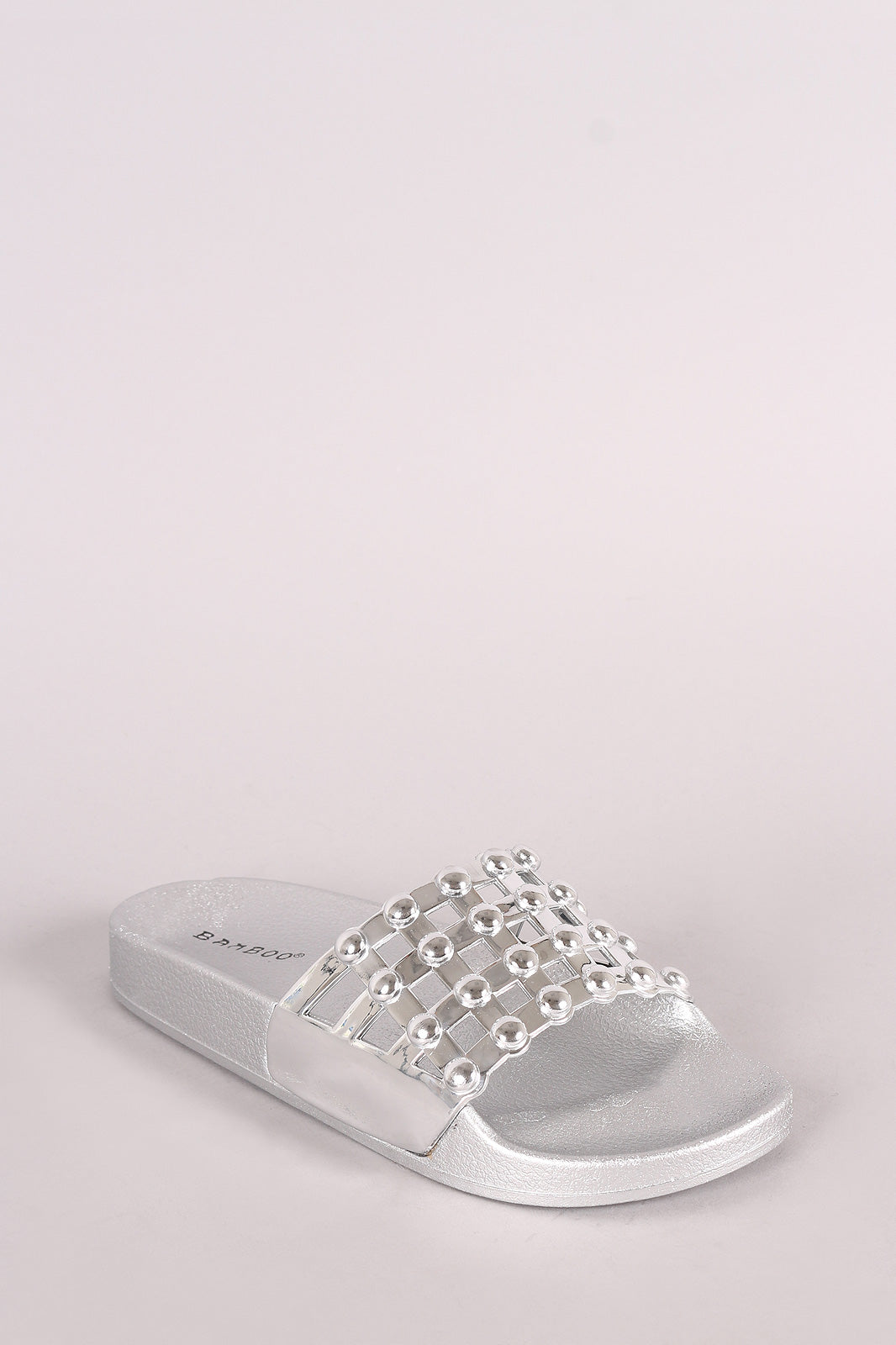 Bamboo Open Toe Beaded Caged Slide Sandal