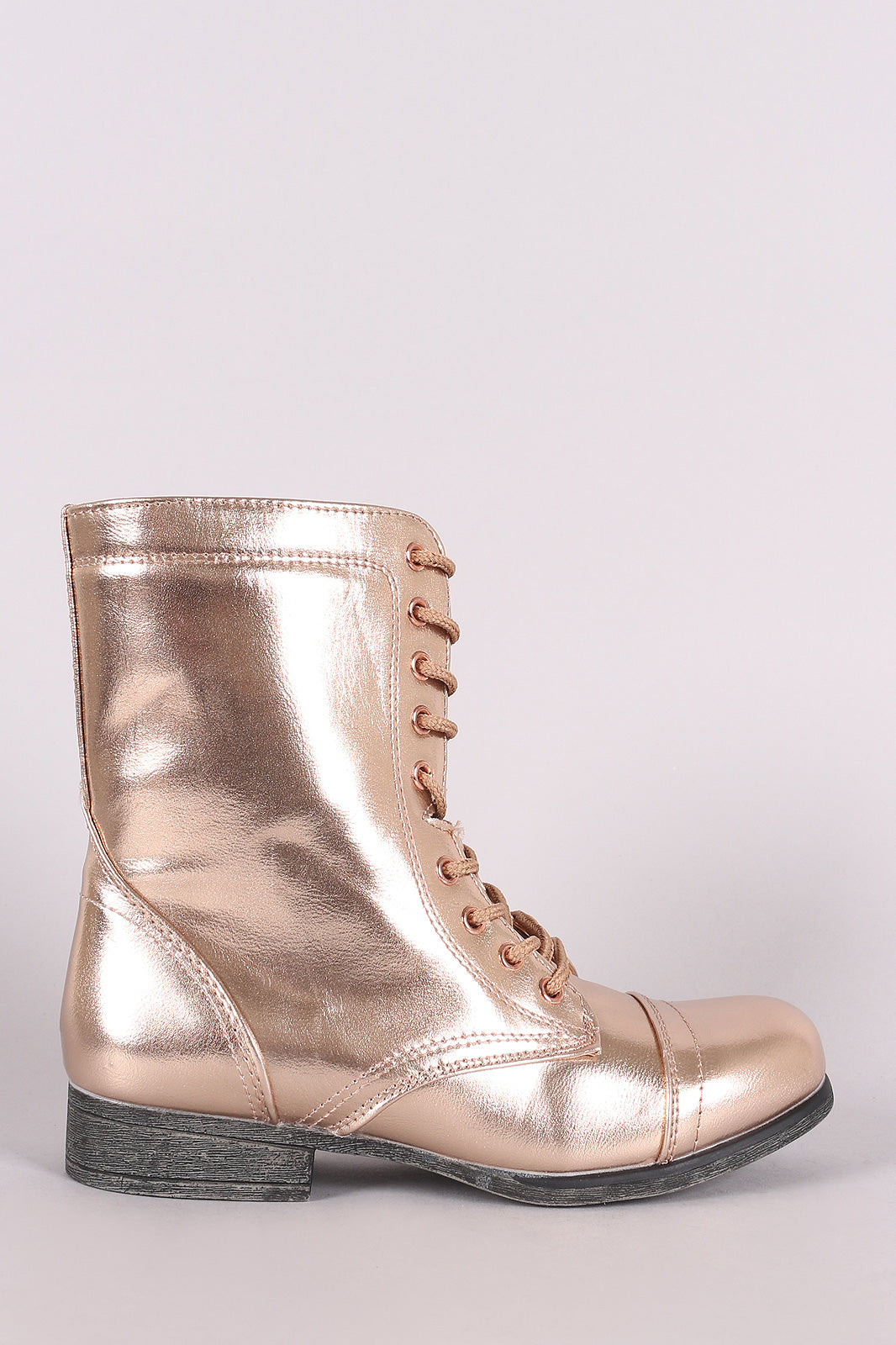 Bamboo Metallic Lace Up Combat Ankle Boots