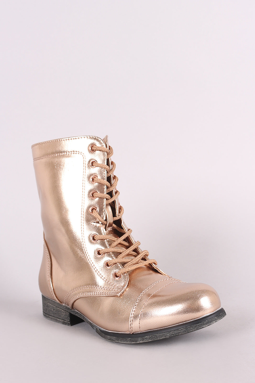 Bamboo Metallic Lace Up Combat Ankle Boots