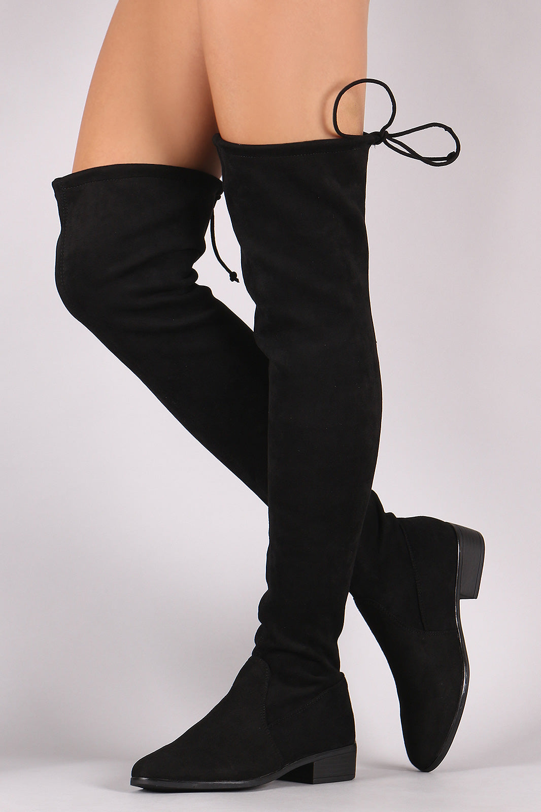 Bamboo Suede Drawstring-Tie Over-The-Knee Riding Boots
