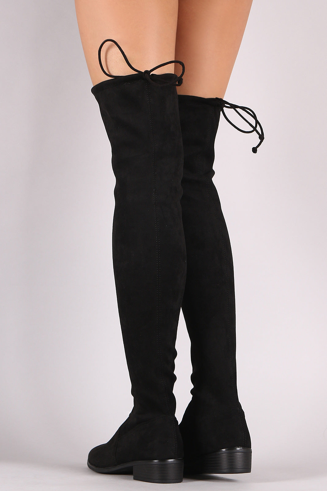 Bamboo Suede Drawstring-Tie Over-The-Knee Riding Boots