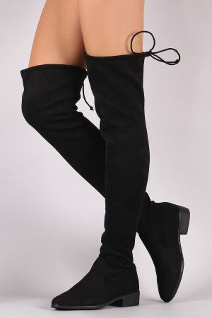 Bamboo Suede Drawstring-Tie Over-The-Knee Riding Boots