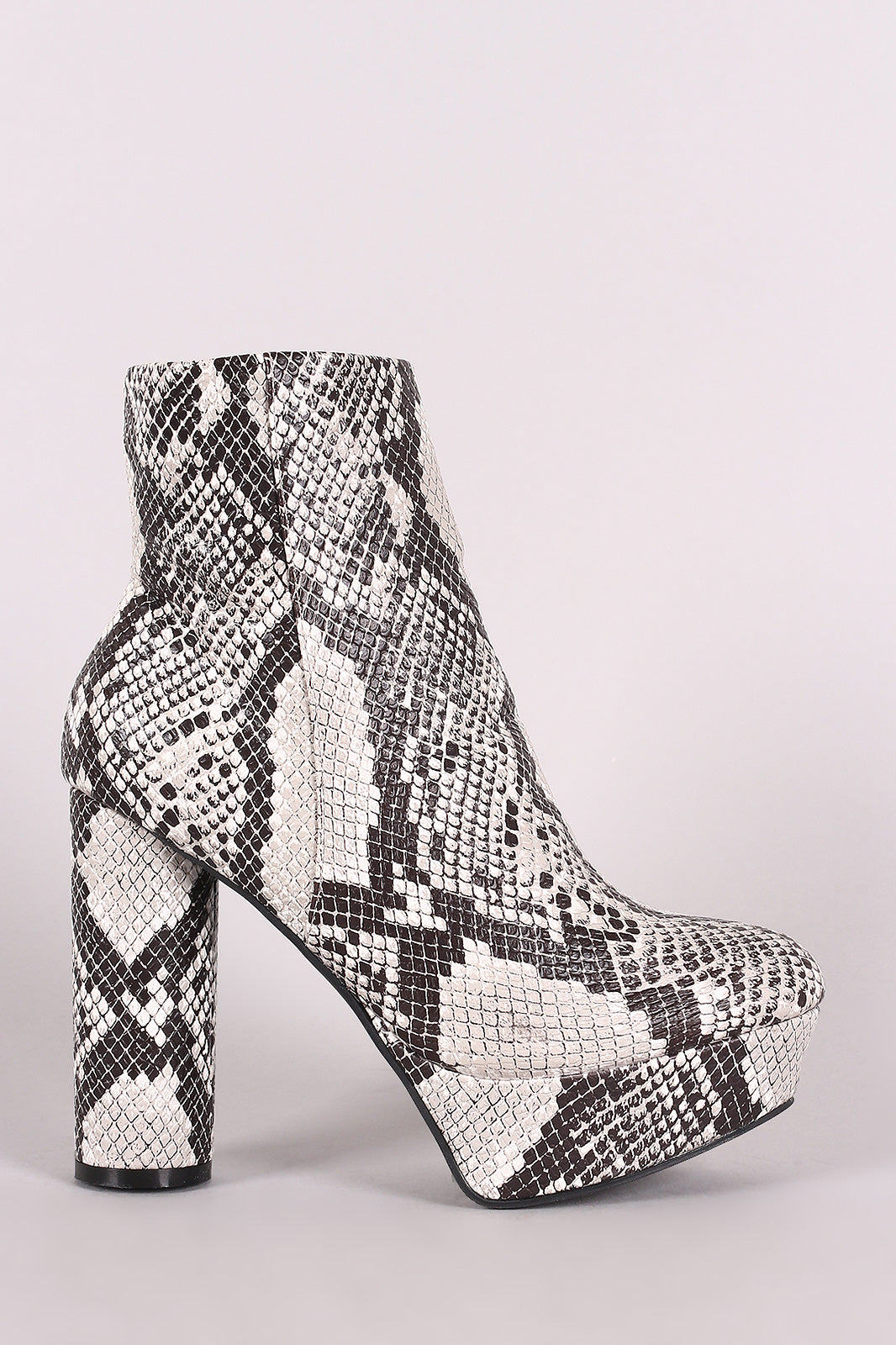 Bamboo Snakeskin Platform Cylindrical Heeled Booties