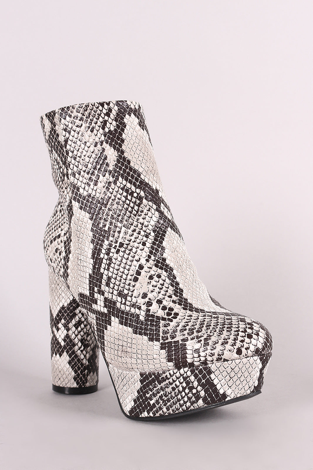 Bamboo Snakeskin Platform Cylindrical Heeled Booties