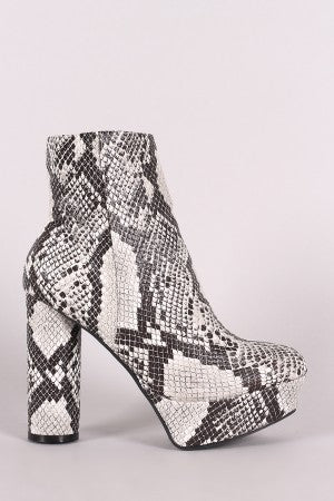 Bamboo Snakeskin Platform Cylindrical Heeled Booties