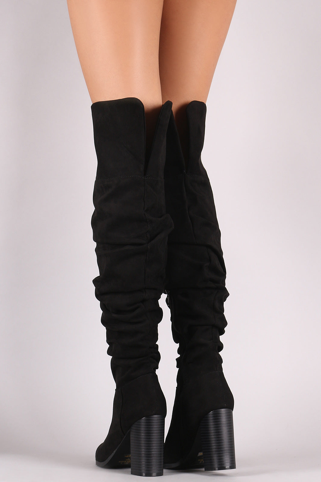 Bamboo Suede Slouchy Cuffed Chunky Heeled OTK Boots