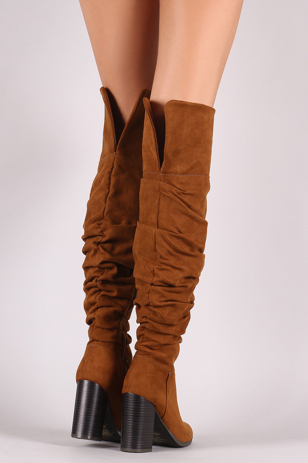 Bamboo Suede Slouchy Cuffed Chunky Heeled OTK Boots