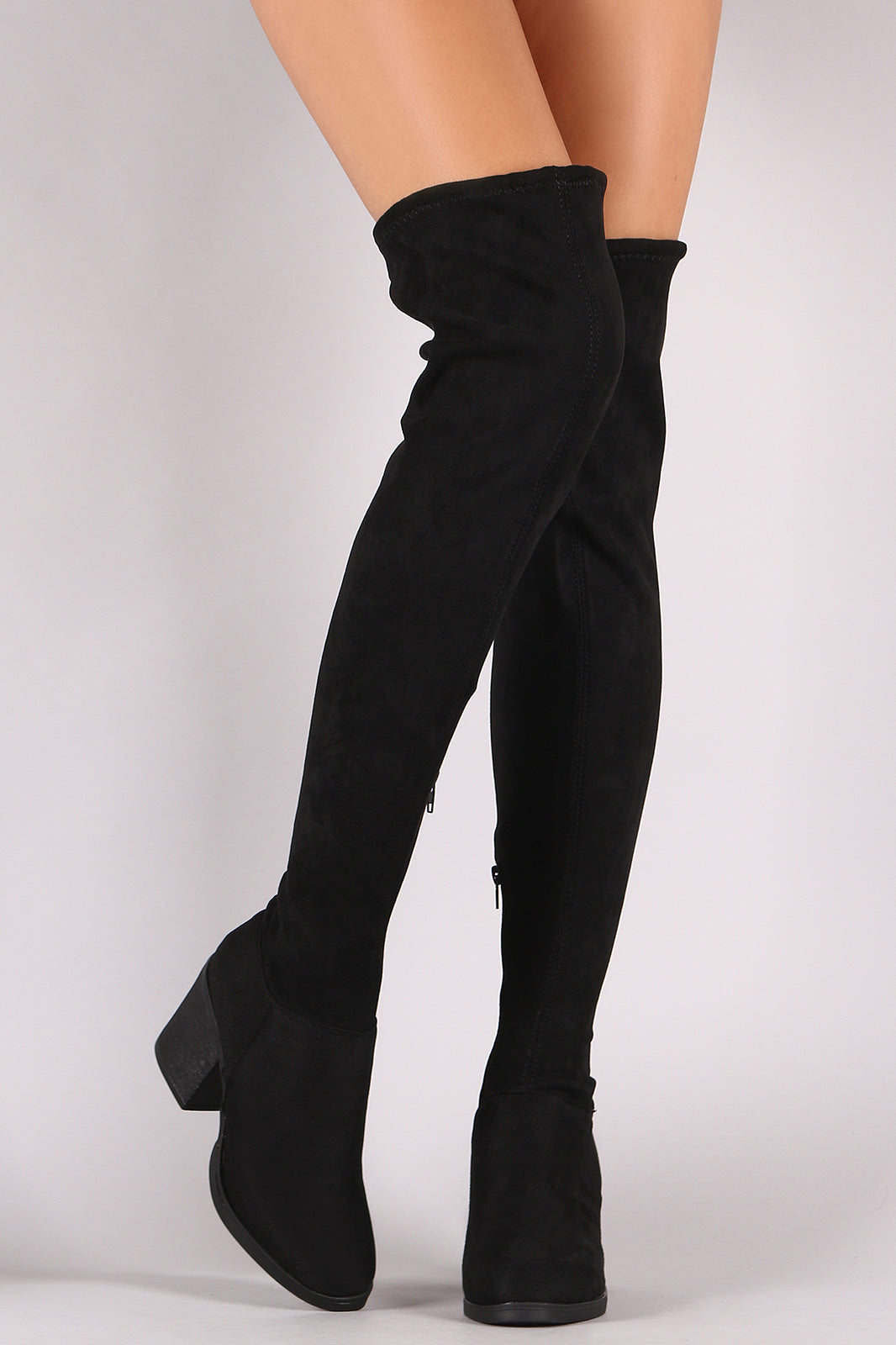 Bamboo Stretched Suede Chunky Heeled OTK Boots