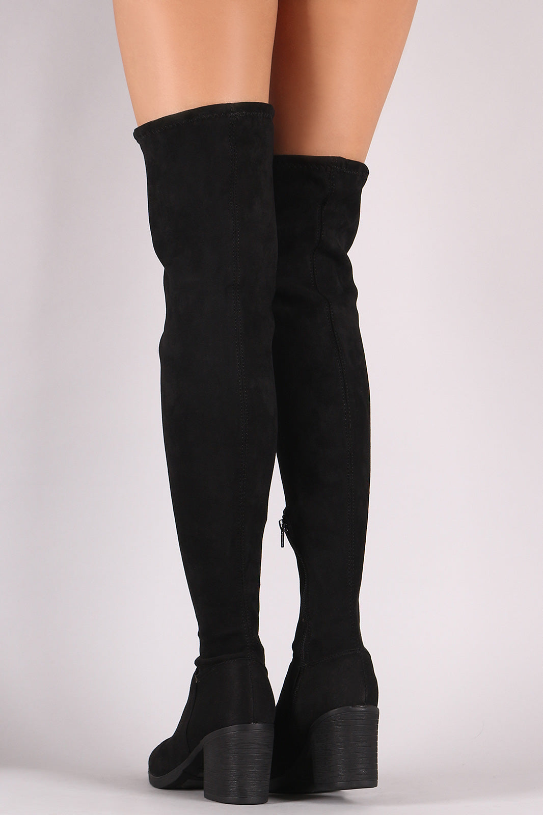 Bamboo Stretched Suede Chunky Heeled OTK Boots