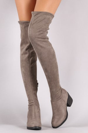 Bamboo Stretched Suede Chunky Heeled OTK Boots