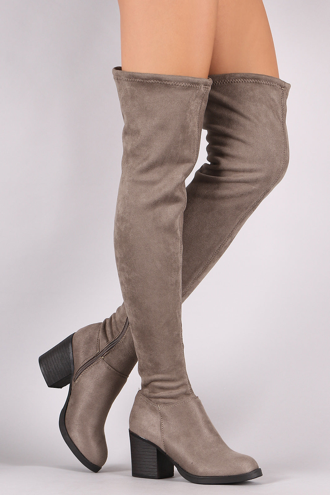 Bamboo Stretched Suede Chunky Heeled OTK Boots