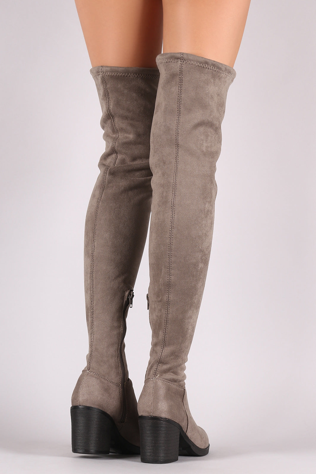 Bamboo Stretched Suede Chunky Heeled OTK Boots
