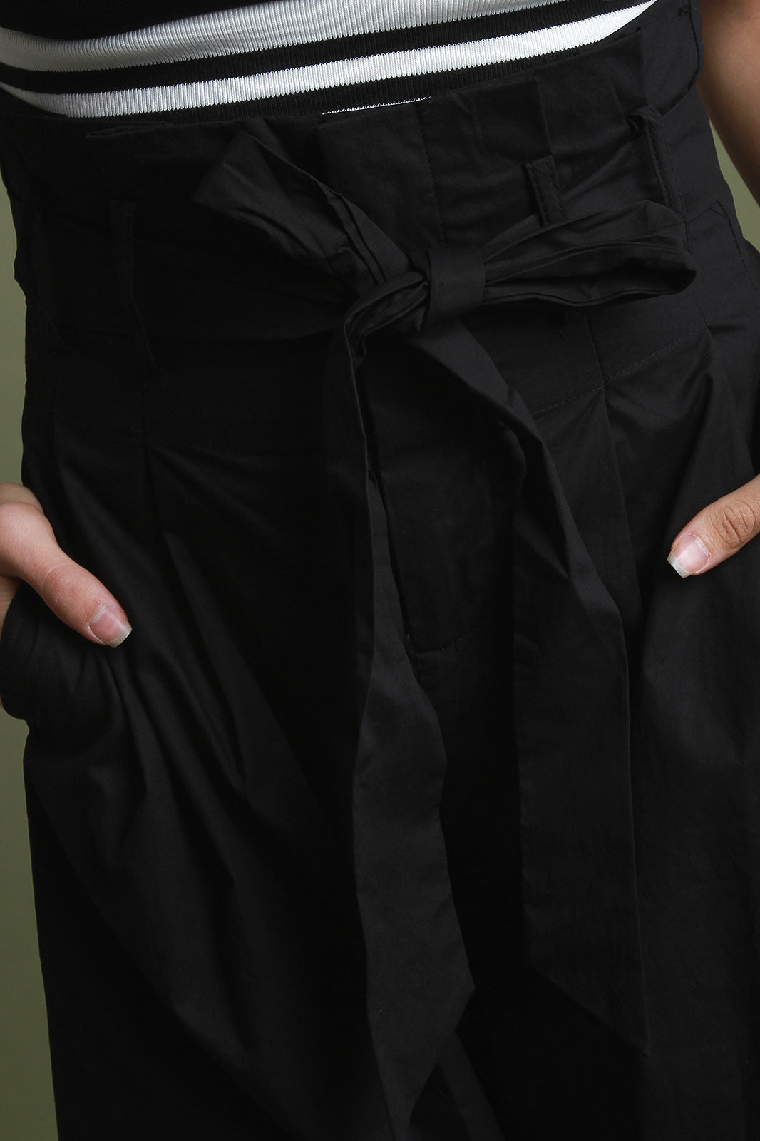 Box Pleated Belted Waist Palazzo Pants