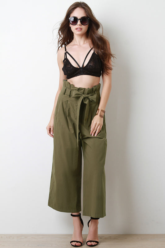 Box Pleated Belted Waist Palazzo Pants