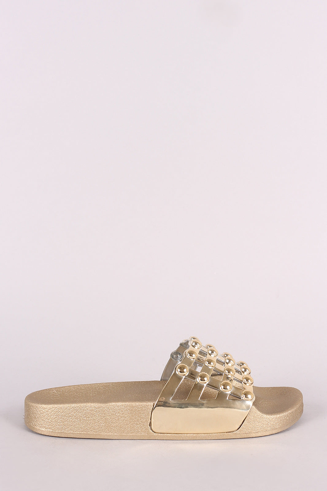 Bamboo Metallic Open Toe Beaded Caged Slide Sandal